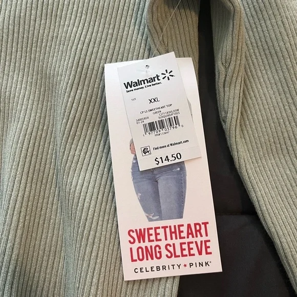 Celebrity Pink Ribbed V-Neck Top in Light Green - Picture 3 of 5